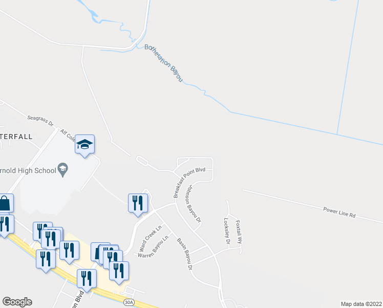 map of restaurants, bars, coffee shops, grocery stores, and more near 322 Johnson Bayou Drive in Panama City Beach