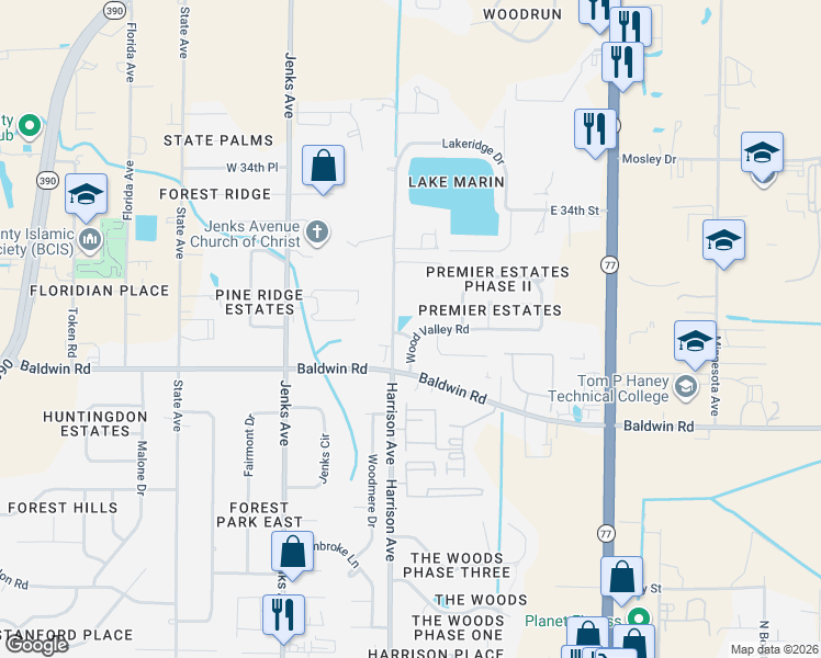 map of restaurants, bars, coffee shops, grocery stores, and more near 3111 Wood Valley Rd in Panama City