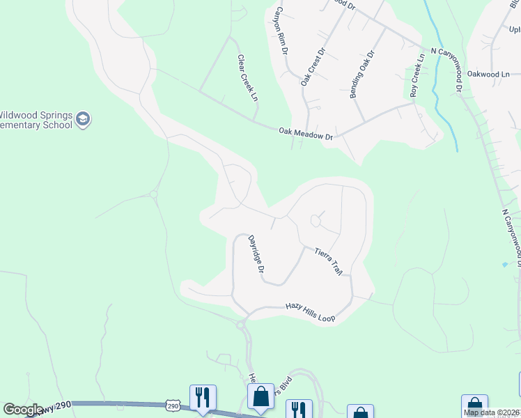 map of restaurants, bars, coffee shops, grocery stores, and more near 1397 Hazy Hills Loop in Dripping Springs