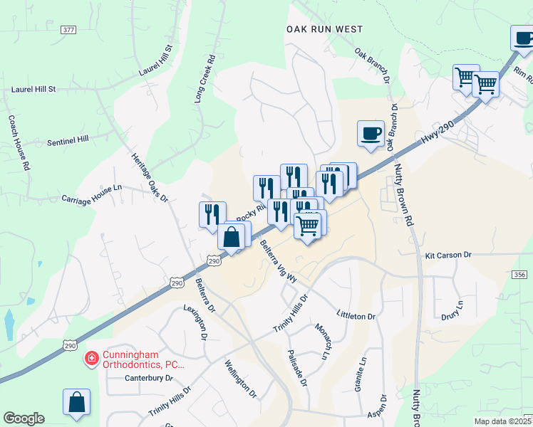 map of restaurants, bars, coffee shops, grocery stores, and more near 13000 U.S. 290 in Dripping Springs