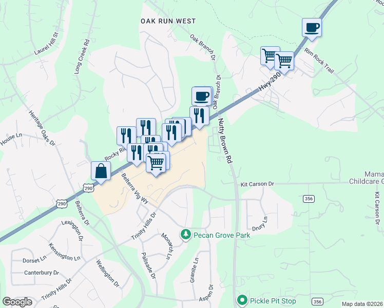 map of restaurants, bars, coffee shops, grocery stores, and more near 13201 U.S. 290 in Austin