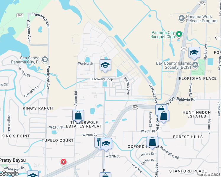 map of restaurants, bars, coffee shops, grocery stores, and more near 3130 Lisenby Avenue in Panama City