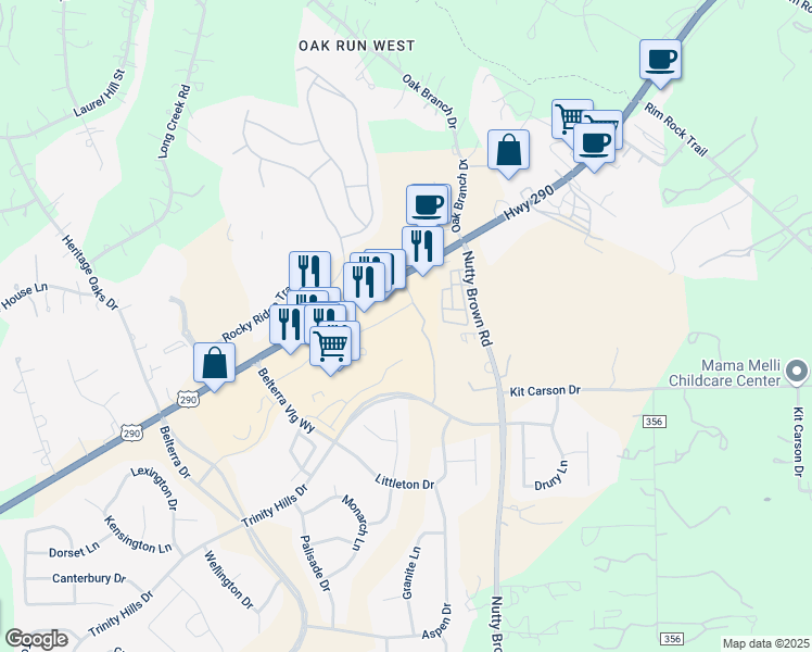 map of restaurants, bars, coffee shops, grocery stores, and more near 167 Hargraves Drive in Austin