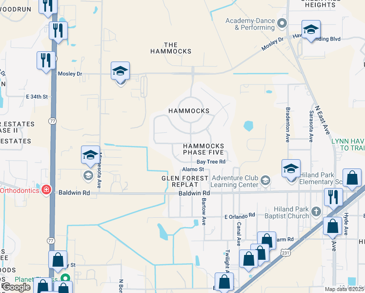 map of restaurants, bars, coffee shops, grocery stores, and more near 3480 Cherry Ridge Road in Lynn Haven