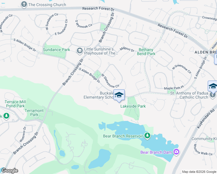 map of restaurants, bars, coffee shops, grocery stores, and more near 131 West Slatestone Circle in Spring