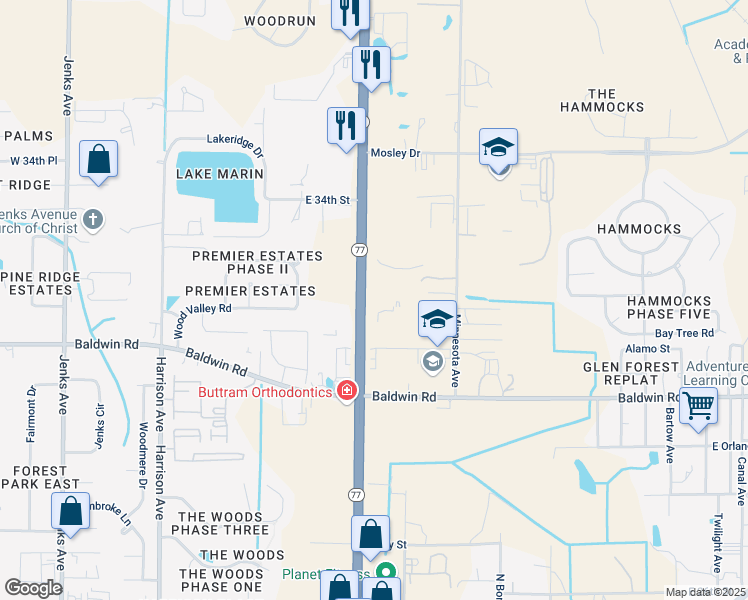 map of restaurants, bars, coffee shops, grocery stores, and more near 3136 Florida 77 in Panama City