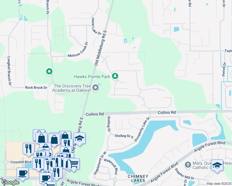 map of restaurants, bars, coffee shops, grocery stores, and more near 9246 Redtail Drive in Jacksonville