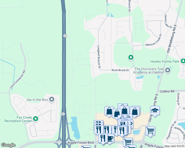 map of restaurants, bars, coffee shops, grocery stores, and more near 7944 Merchants Way in Jacksonville