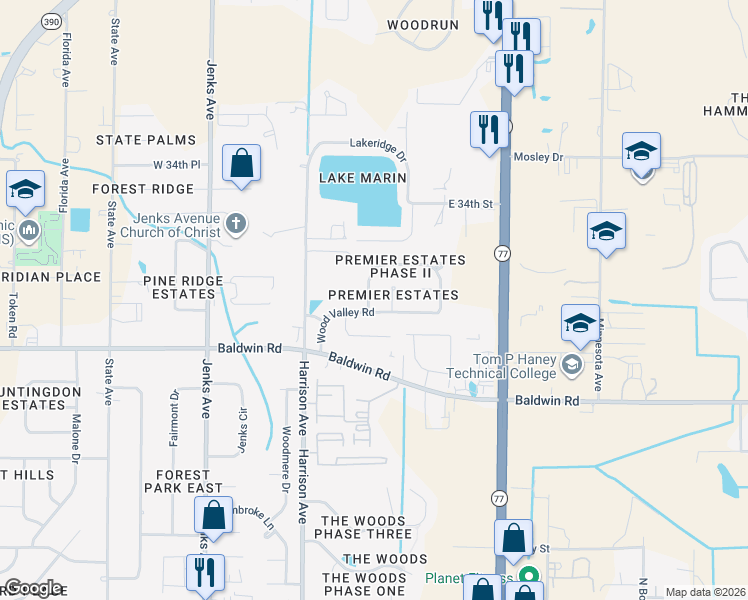map of restaurants, bars, coffee shops, grocery stores, and more near 3132 Wood Valley Road in Panama City