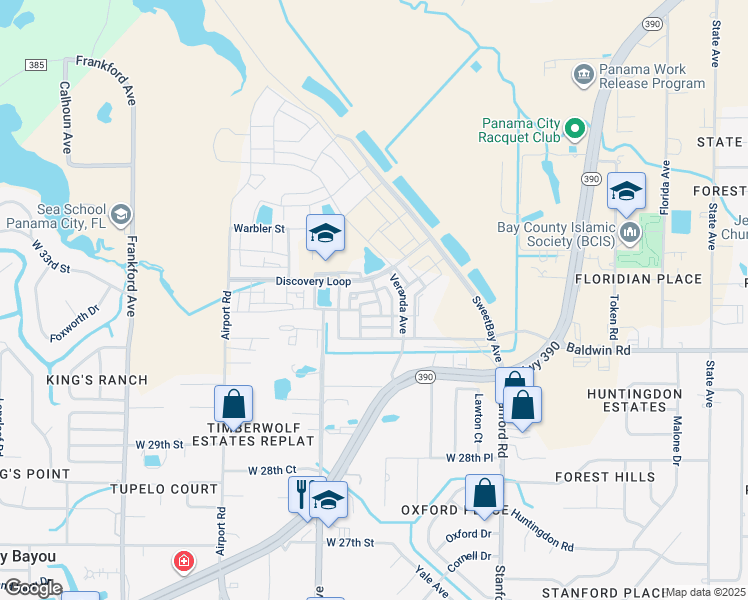 map of restaurants, bars, coffee shops, grocery stores, and more near 1301 Kestrel Street in Panama City