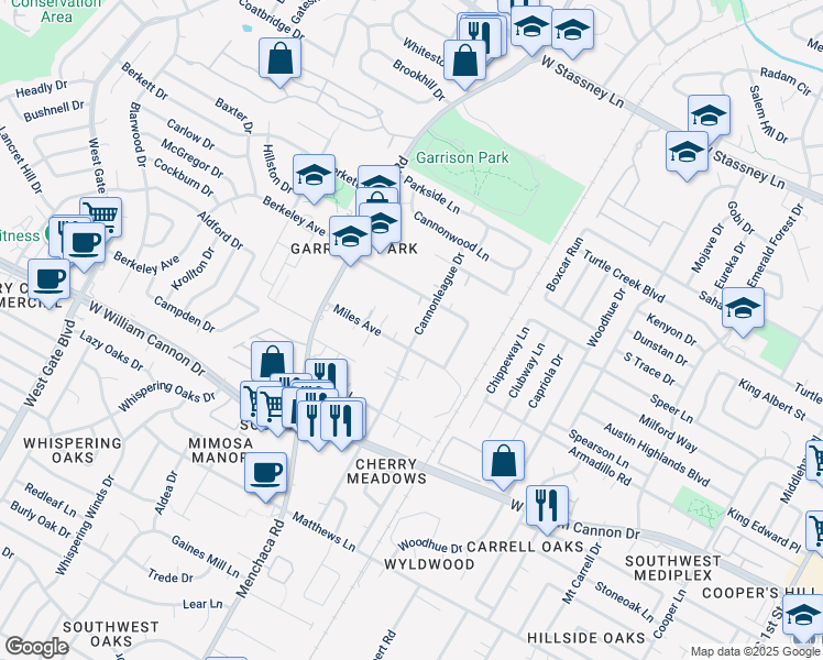 map of restaurants, bars, coffee shops, grocery stores, and more near 6600 Cannonleague Drive in Austin