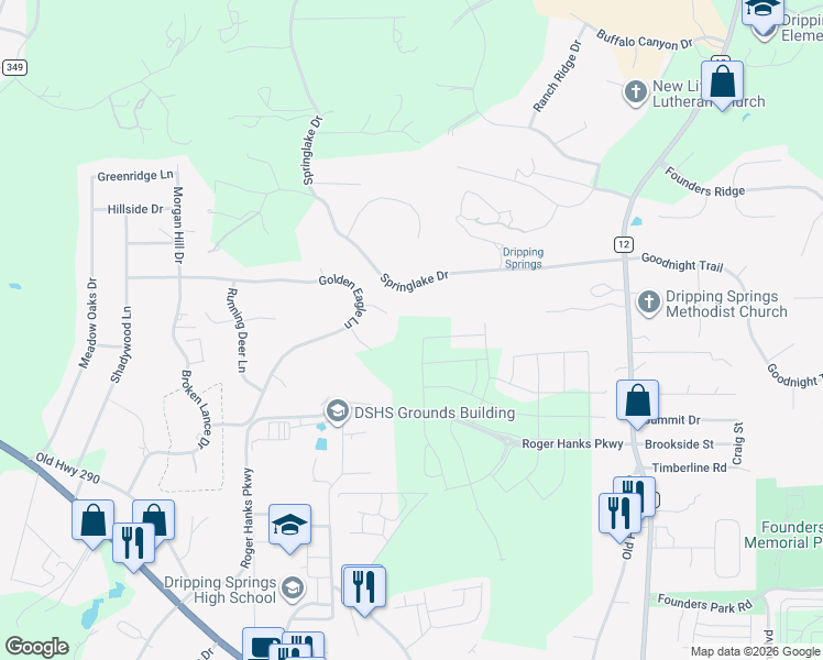 map of restaurants, bars, coffee shops, grocery stores, and more near 139 Prairie Wolf Court in Dripping Springs