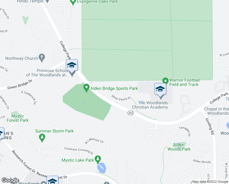map of restaurants, bars, coffee shops, grocery stores, and more near 19 East Twinvale Loop in The Woodlands