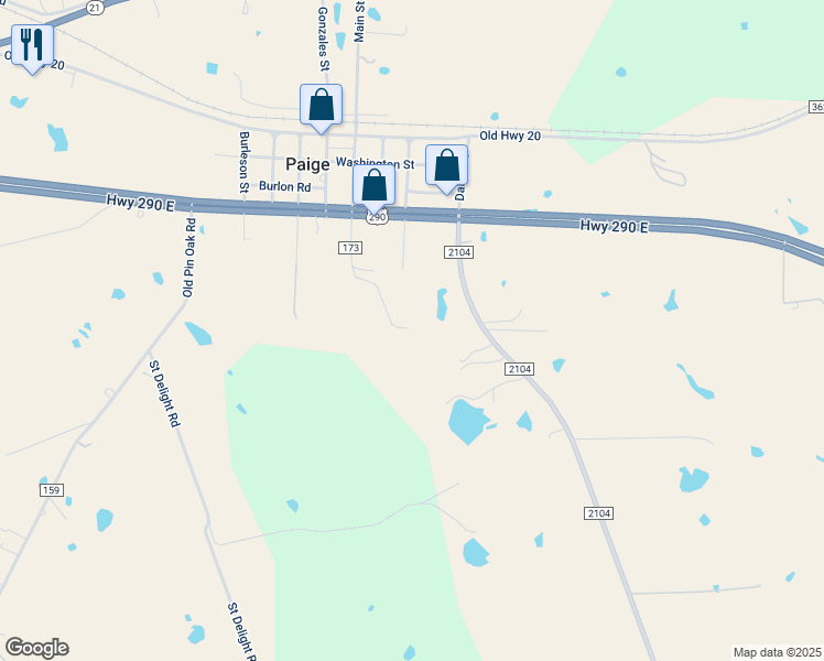 map of restaurants, bars, coffee shops, grocery stores, and more near 124 Main Street in Paige