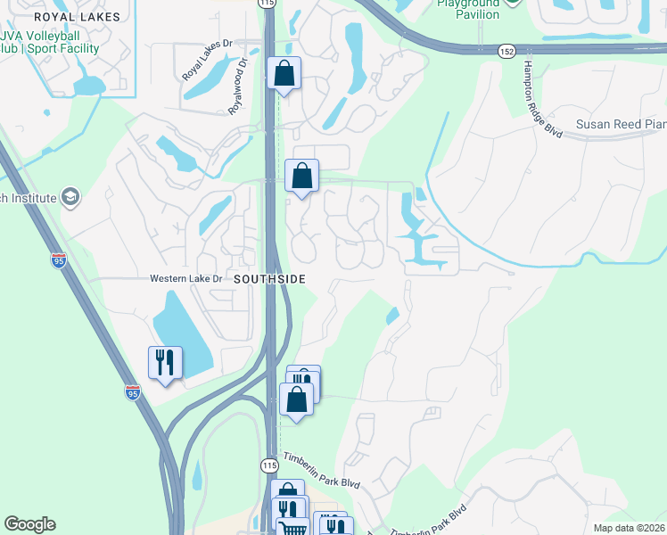 map of restaurants, bars, coffee shops, grocery stores, and more near 10150 Belle Rive Boulevard in Jacksonville