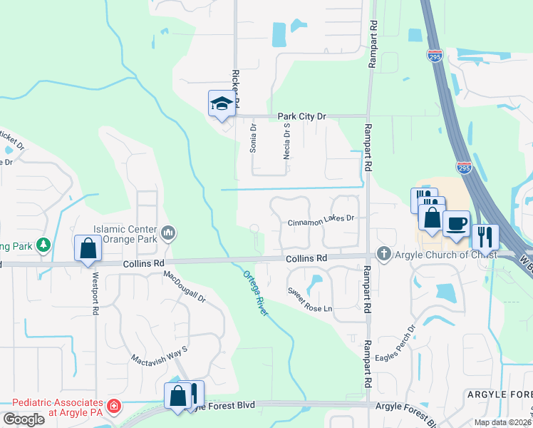 map of restaurants, bars, coffee shops, grocery stores, and more near 7577 Allspice Circle North in Jacksonville