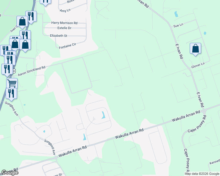 map of restaurants, bars, coffee shops, grocery stores, and more near 102 Lauderdale Lane in Crawfordville