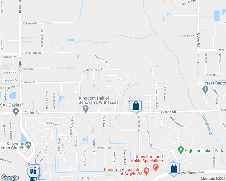 map of restaurants, bars, coffee shops, grocery stores, and more near 8123 Settlers Landing Trail North in Jacksonville