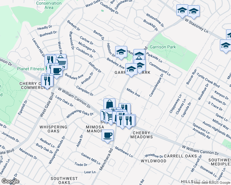 map of restaurants, bars, coffee shops, grocery stores, and more near 6700 Menchaca Road in Austin
