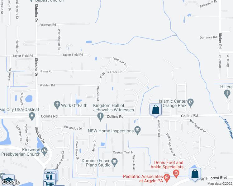 map of restaurants, bars, coffee shops, grocery stores, and more near 7730 Cloverleaf Street in Jacksonville