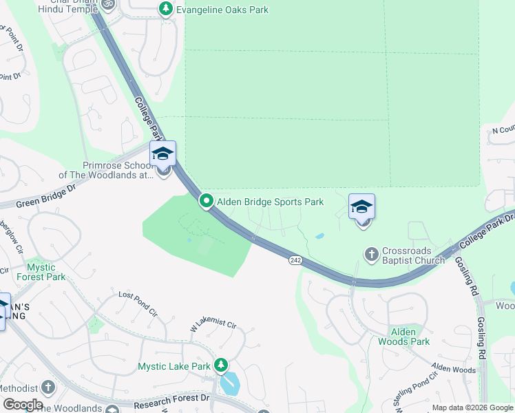 map of restaurants, bars, coffee shops, grocery stores, and more near 35 East Twinvale Loop in The Woodlands
