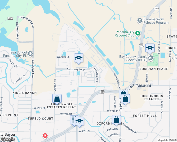 map of restaurants, bars, coffee shops, grocery stores, and more near 31 Airport Drive in Panama City