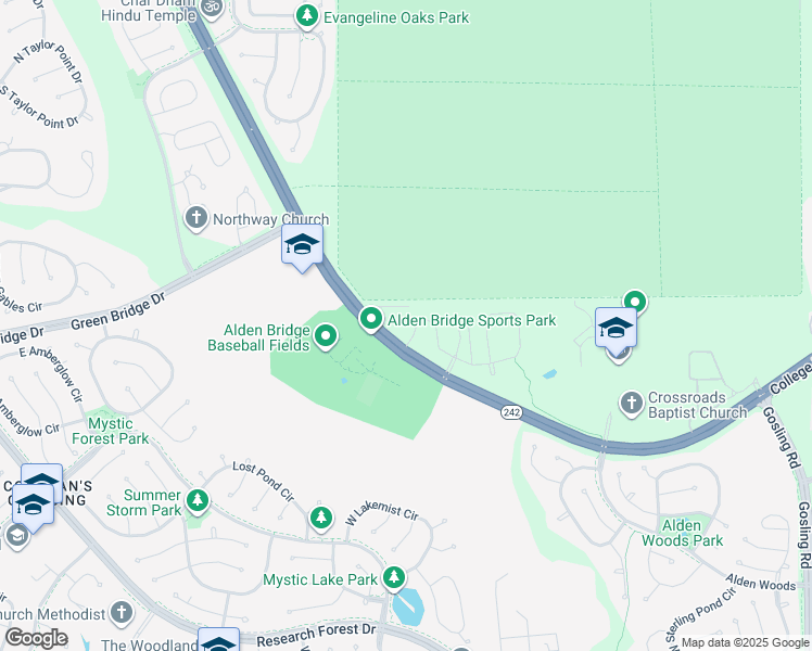 map of restaurants, bars, coffee shops, grocery stores, and more near 115 Cornflower Drive in Conroe