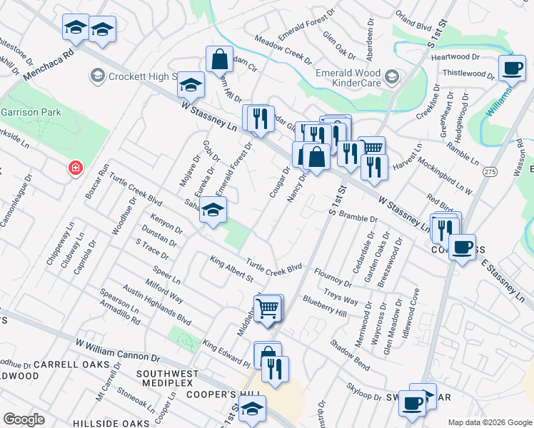 map of restaurants, bars, coffee shops, grocery stores, and more near 900 Airoso Cove in Austin