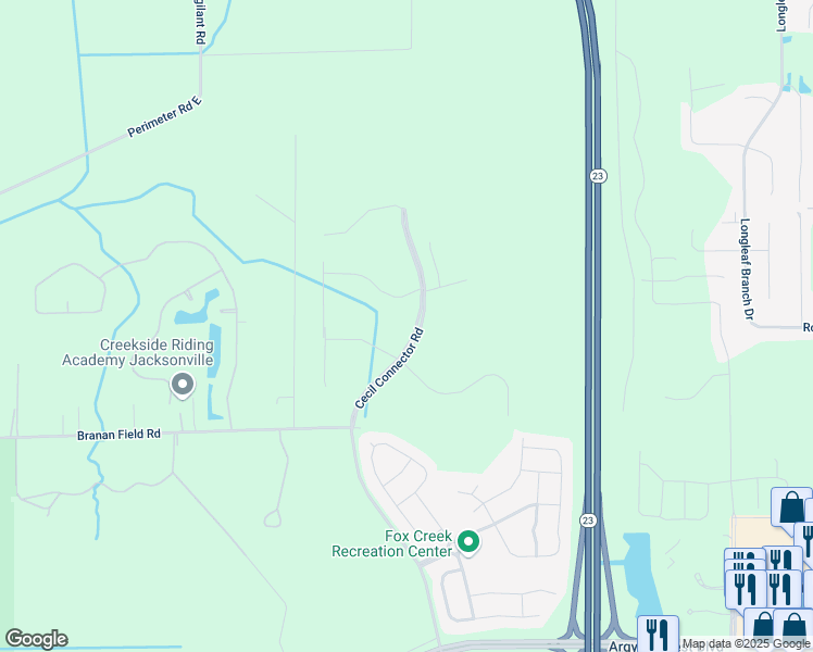 map of restaurants, bars, coffee shops, grocery stores, and more near 11025 Branan Field Road in Jacksonville
