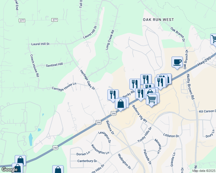 map of restaurants, bars, coffee shops, grocery stores, and more near 13150 Four Star Boulevard in Austin