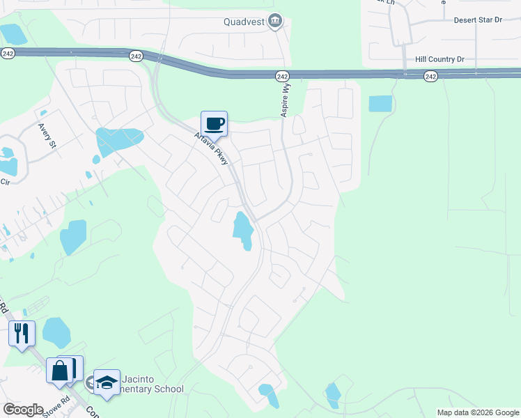 map of restaurants, bars, coffee shops, grocery stores, and more near 15306 Guava Vista in Conroe