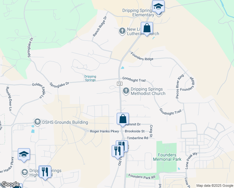 map of restaurants, bars, coffee shops, grocery stores, and more near 28725 Ranch Road 12 in Dripping Springs
