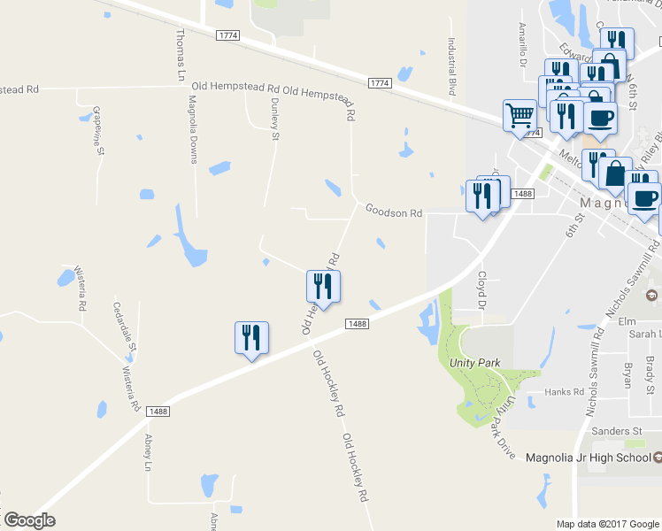 map of restaurants, bars, coffee shops, grocery stores, and more near 31810 Old Hempstead Road in Magnolia