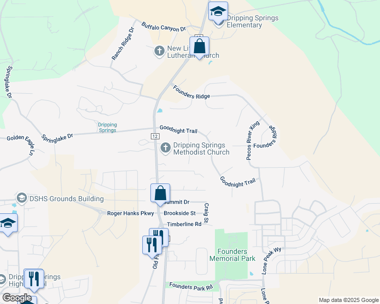 map of restaurants, bars, coffee shops, grocery stores, and more near 2018 Loving Trail in Dripping Springs