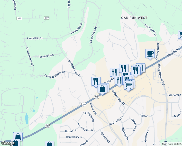 map of restaurants, bars, coffee shops, grocery stores, and more near 13152 Four Star Boulevard in Austin