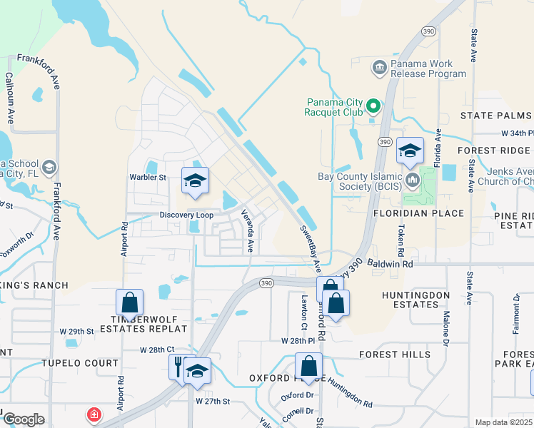 map of restaurants, bars, coffee shops, grocery stores, and more near 1117 Blazing Star Street in Panama City