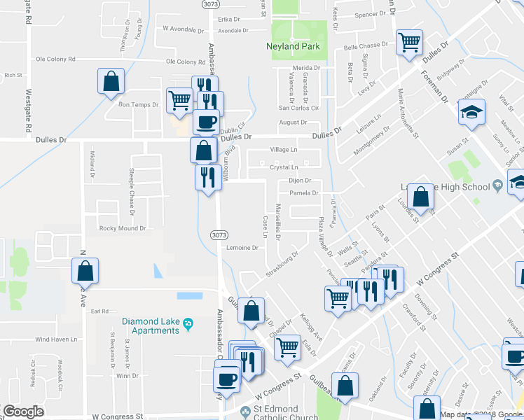 map of restaurants, bars, coffee shops, grocery stores, and more near 116 Case Lane in Lafayette