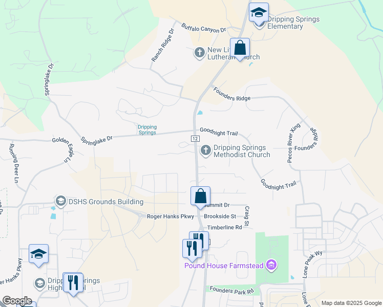 map of restaurants, bars, coffee shops, grocery stores, and more near 28725 Ranch Road 12 in Dripping Springs