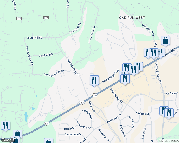map of restaurants, bars, coffee shops, grocery stores, and more near 13152 Four Star Boulevard in Austin