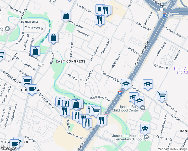 map of restaurants, bars, coffee shops, grocery stores, and more near 805 Sussex Drive in Austin