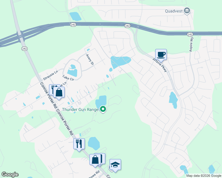 map of restaurants, bars, coffee shops, grocery stores, and more near 14966 Greenbough in Conroe
