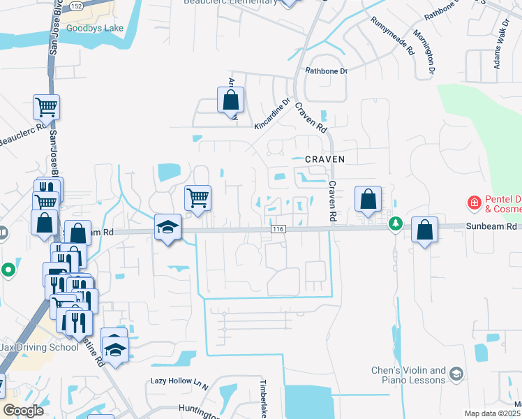 map of restaurants, bars, coffee shops, grocery stores, and more near 9447 Genna Trace Trail in Jacksonville