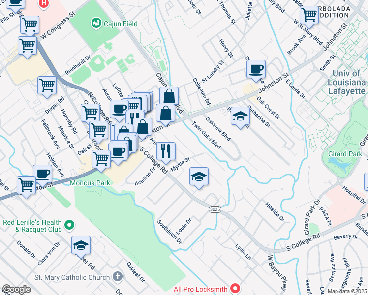 map of restaurants, bars, coffee shops, grocery stores, and more near 107 Redwood Drive in Lafayette
