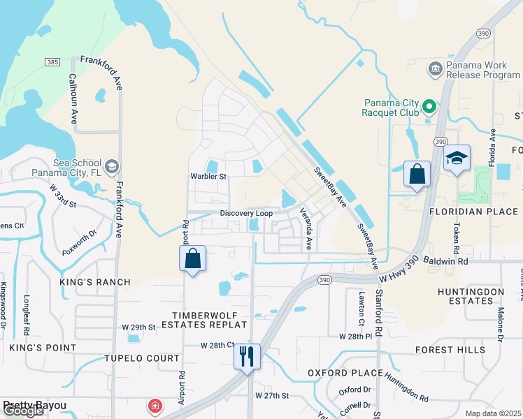 map of restaurants, bars, coffee shops, grocery stores, and more near 31 Airport Drive in Panama City