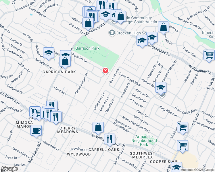 map of restaurants, bars, coffee shops, grocery stores, and more near 6213 Boxcar Run in Austin