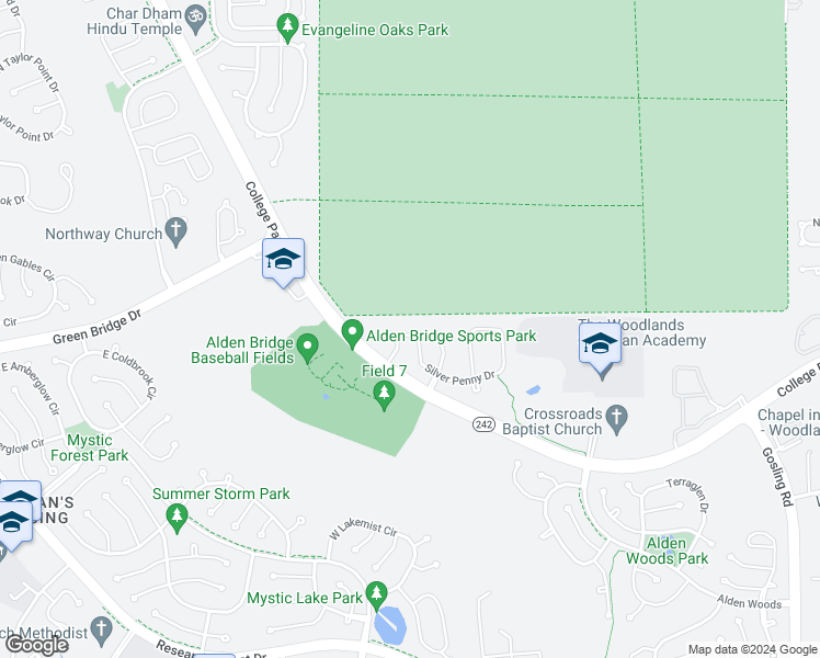 map of restaurants, bars, coffee shops, grocery stores, and more near 82 Cornflower Drive in Conroe