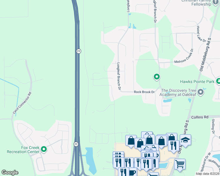 map of restaurants, bars, coffee shops, grocery stores, and more near 7884 Merchants Way in Jacksonville