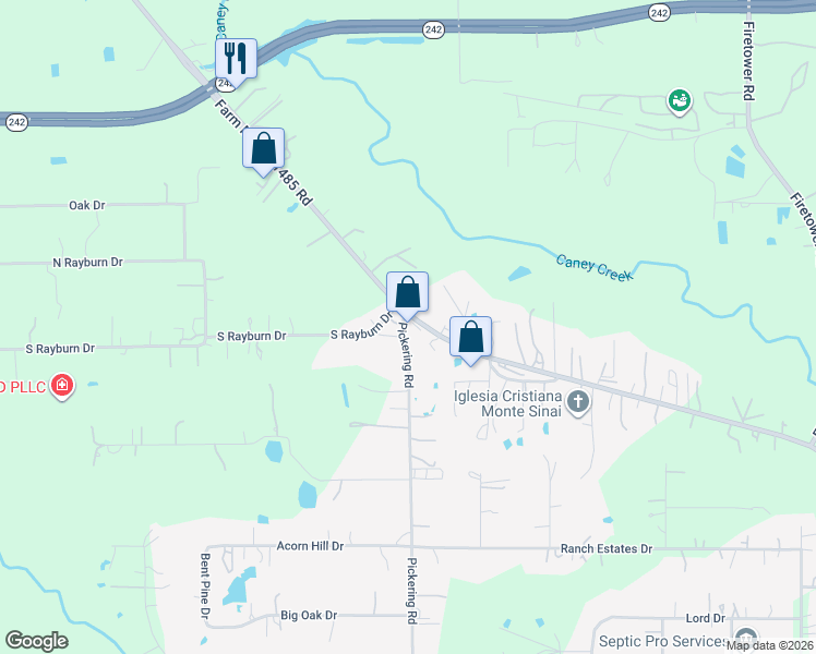 map of restaurants, bars, coffee shops, grocery stores, and more near 16620 Farm to Market 1485 in Conroe