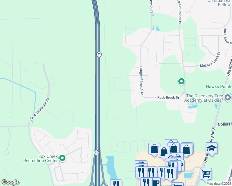 map of restaurants, bars, coffee shops, grocery stores, and more near Cecil Commerce Center Parkway in Jacksonville
