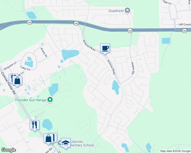 map of restaurants, bars, coffee shops, grocery stores, and more near 15116 Botanical Garden Drive in Conroe